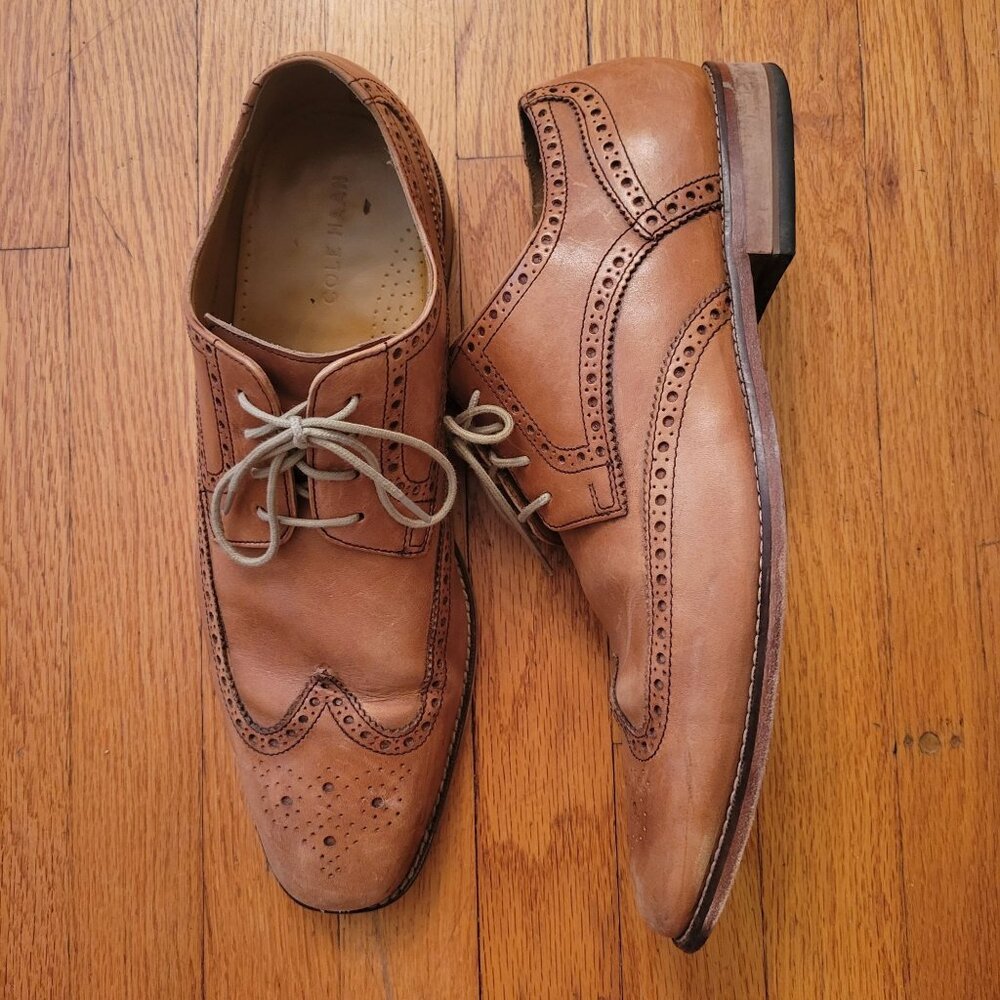 Cole Haan Air‎ 12M Tan Brown Leather Dress Shoes Wingtips GIRALDO